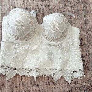 White Lace Longline Bra with Underwire Support